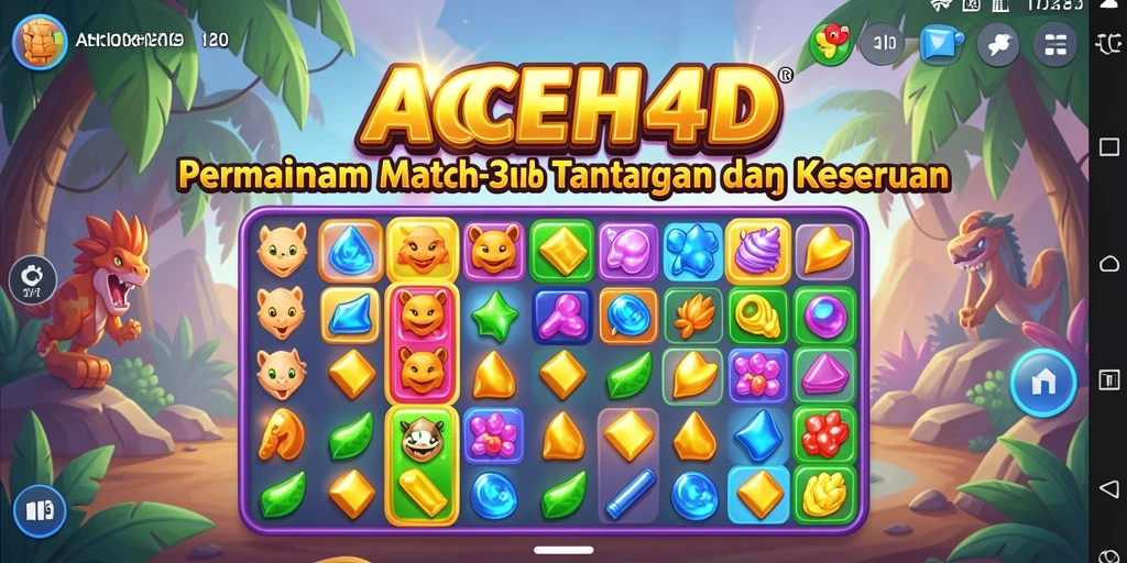 Gameplay seru dan menantang dalam ACEH4D, permainan Match-3 terbaik.