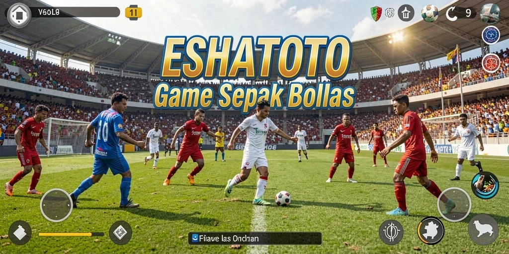 Tampilan gameplay ESHATOTO yang penuh aksi sepak bola.
