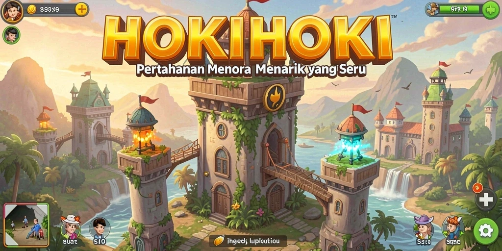Tampilan gameplay <strong>HOKIHOKI</strong> dengan pertahanan menara yang strategis.