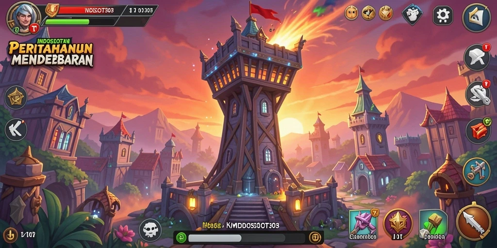Tampilan gameplay yang menegangkan dalam INDOSLOT303 Tower Defense.