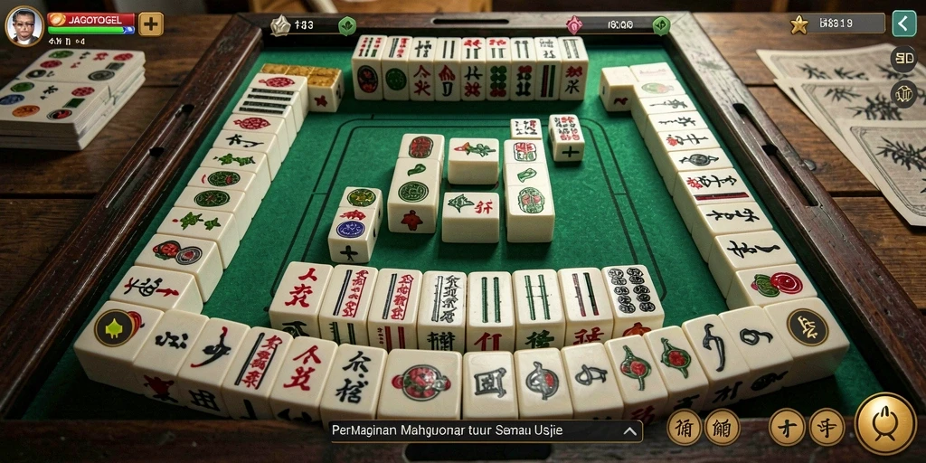 Tampilan gameplay menarik JAGOTOGEL dengan ubin Mahjong berwarna-warni.