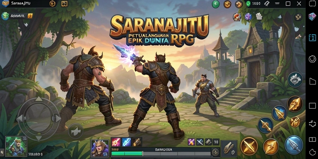 Tangkapan layar dari gameplay SARANAJITU menunjukkan pertarungan epik dan eksplorasi dunia RPG.