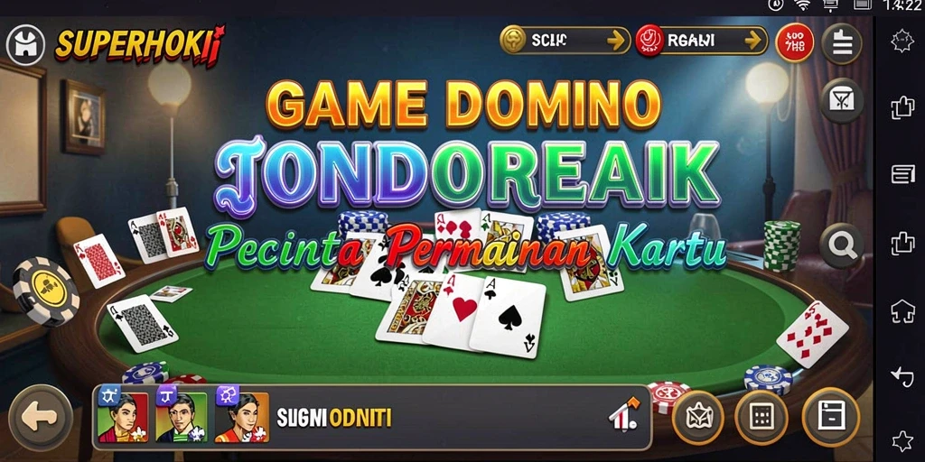 Gambaran gameplay SUPERHOKI menunjukkan pemain asyik bermain domino.