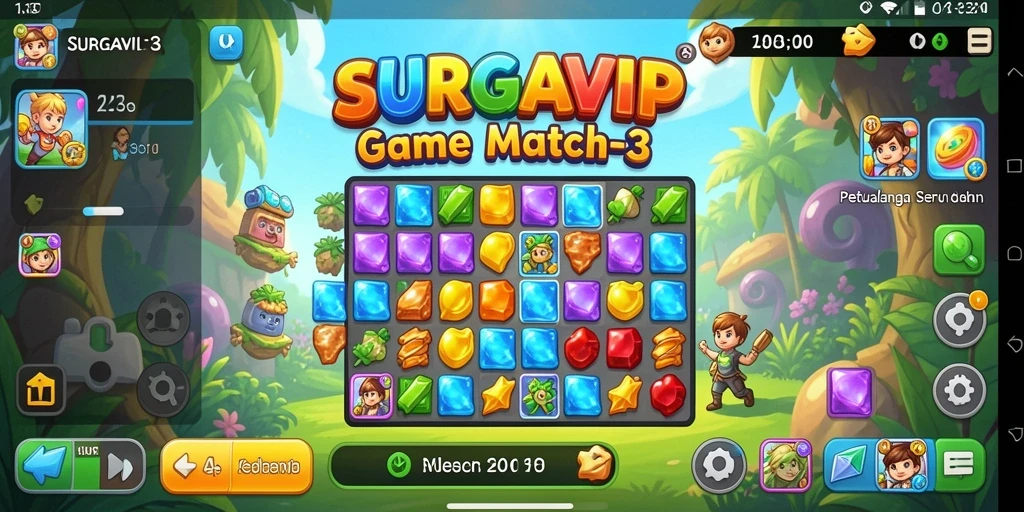 Screenshot utama SURGAVIP menampilkan gameplay Match-3 yang seru.