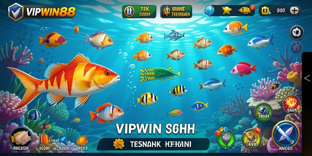 Screenshot utama VIPWIN88 menampilkan aksi seru menembak ikan.