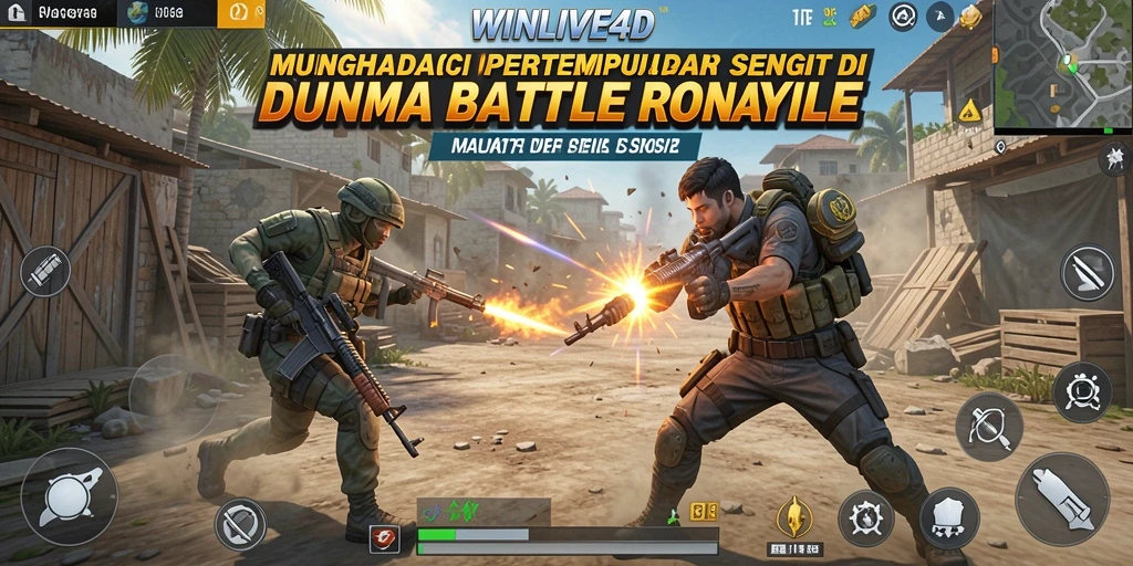 Screenshot gameplay <strong>WINLIVE4D</strong> menampilkan aksi mendebarkan dalam pertempuran Battle Royale.