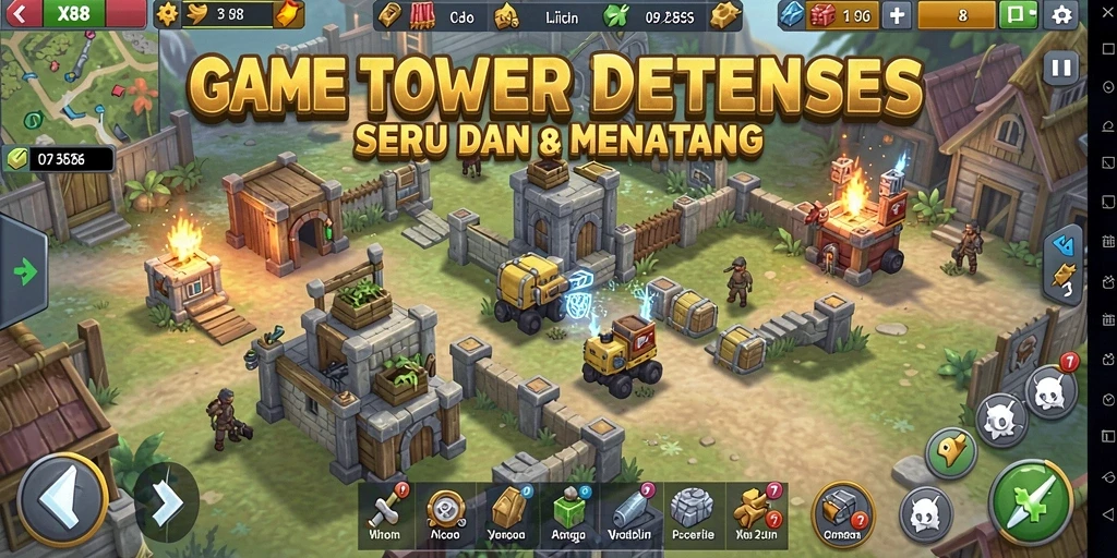 Screenshot utama X88 menampilkan aksi menegangkan dalam permainan Tower Defense.